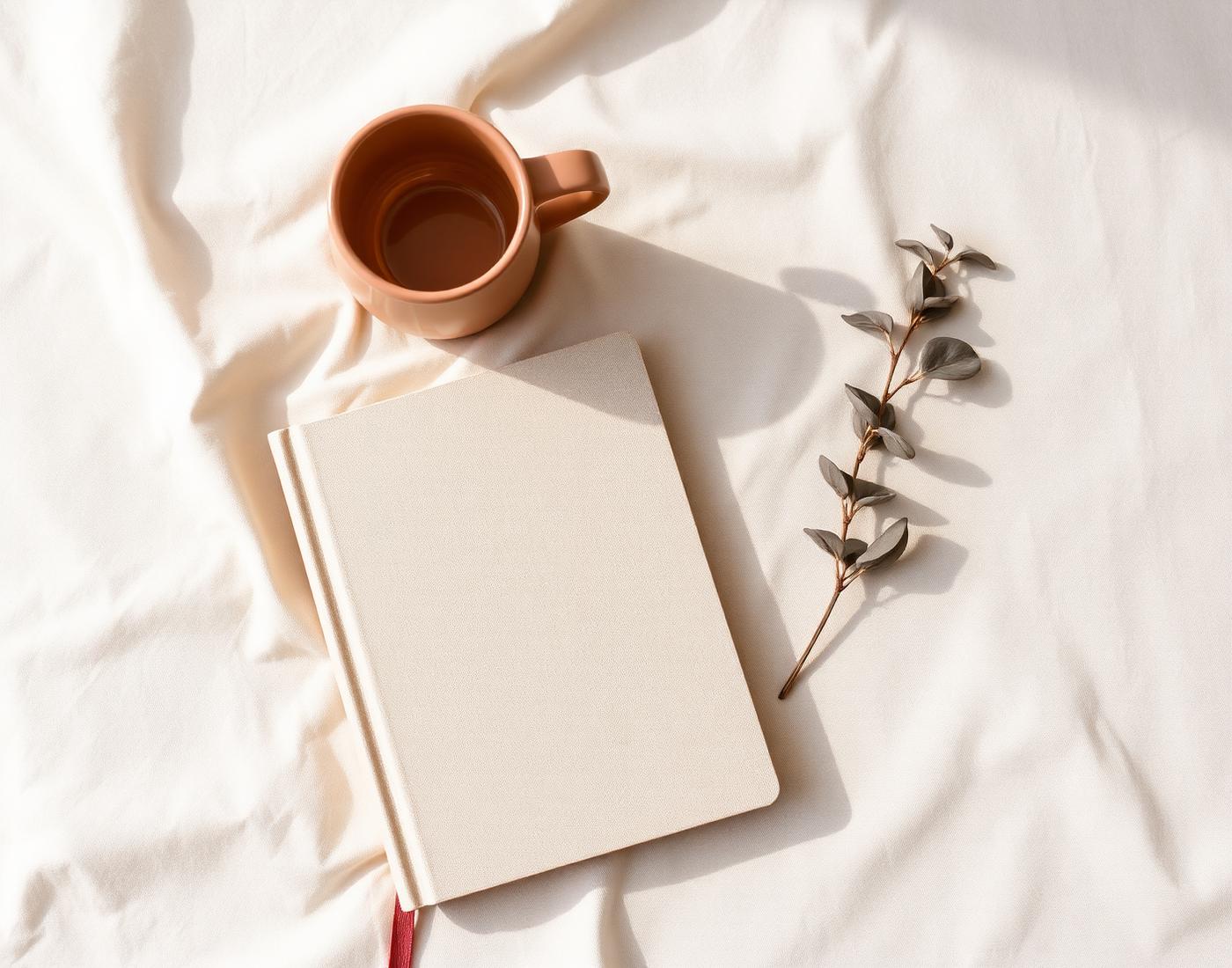 Linen notebook in soft morning light